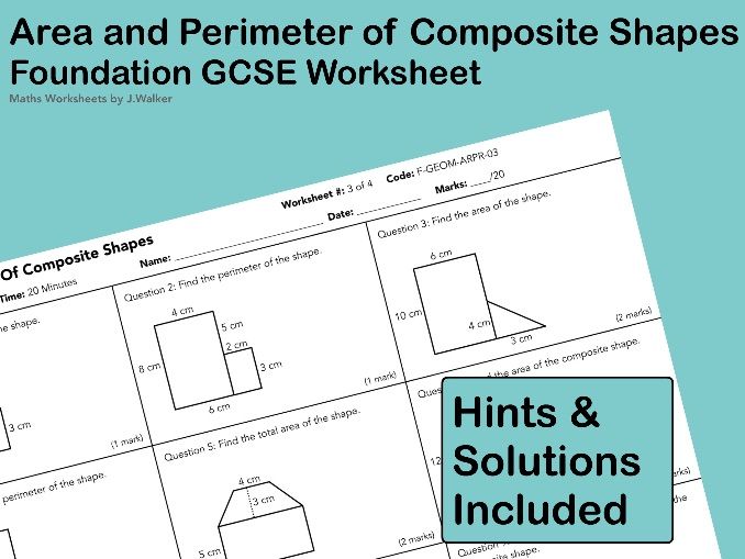 GCSE Maths Worksheet: Area and Perimeter of Composite Shapes- Foundation Tier