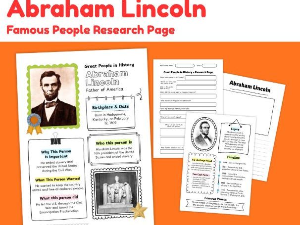 Abraham Lincoln Biography Research Project | Famous People Worksheets