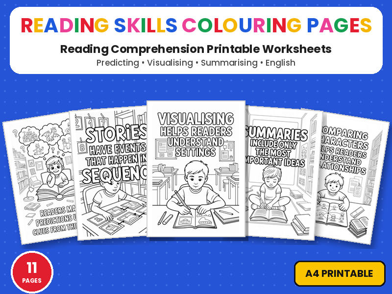 Reading Skills Colouring Pages | Reading Comprehension Printable Colouring Page Worksheets | KS2