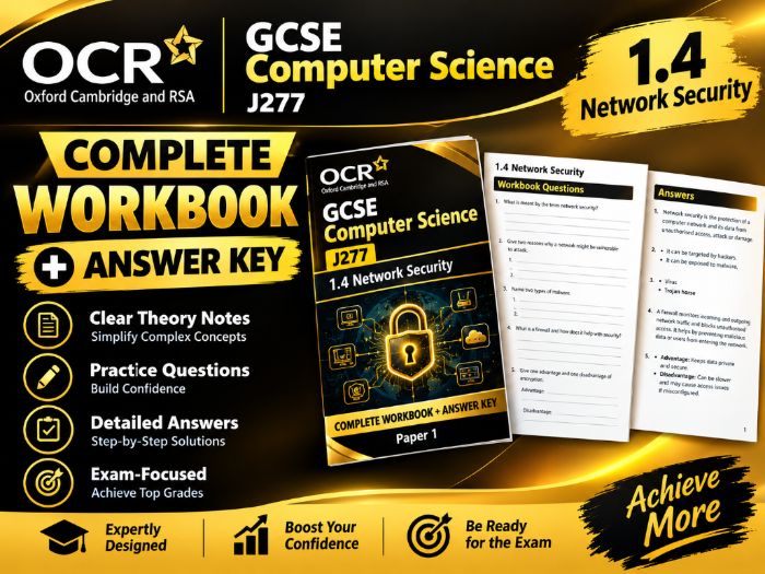 OCR GCSE Computer Science J277 1.4 Network Security Complete Workbook & Answer Key (Grade 9 Ready)