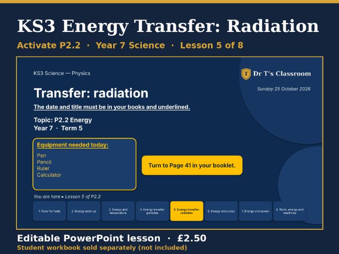 KS3 Activate P2.2 Energy: Energy Transfer: Radiation