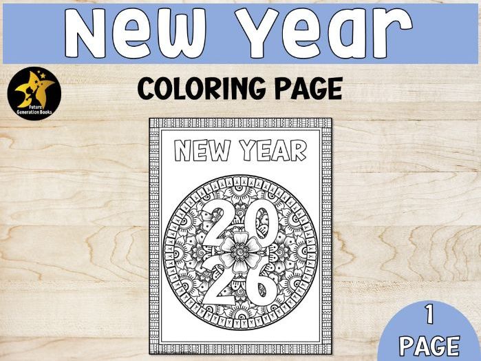 2026 New Year Mosaic Coloring Page | Zen Doodle Coloring Sheet