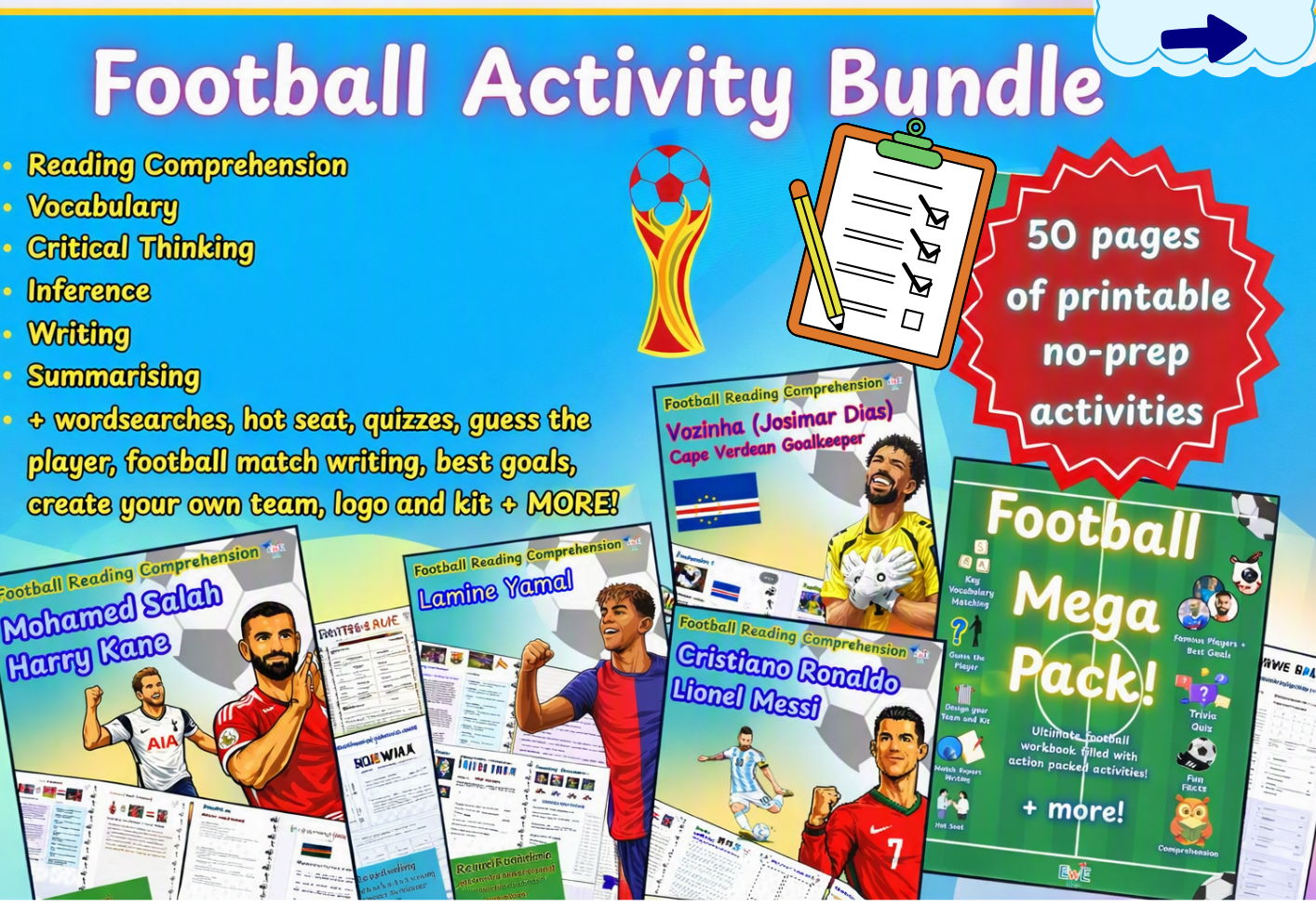 Football Reading Comprehension Bundle | Famous Football Players | Nonfiction 4-8