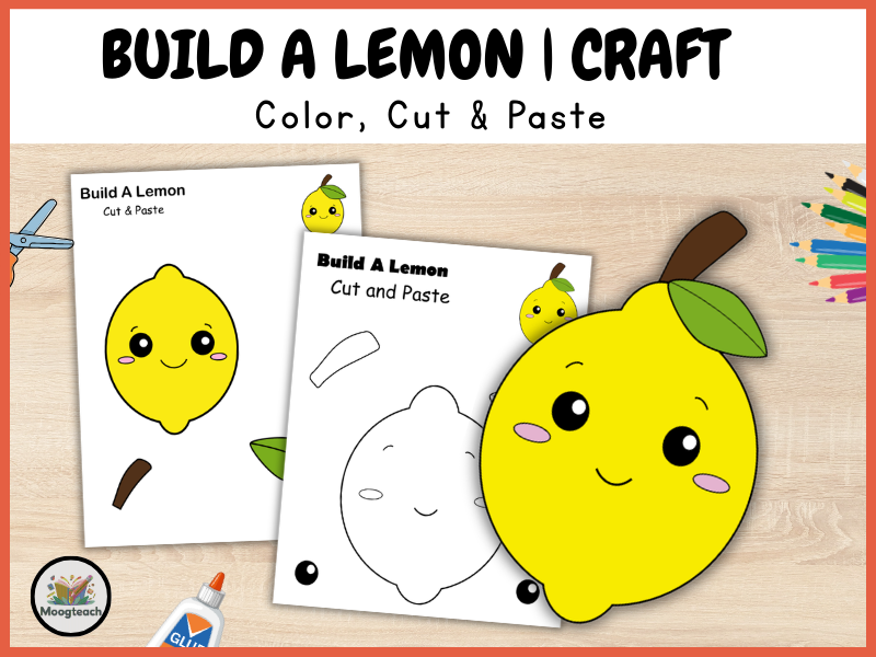 Lemon Craft for Kids | Printable Cut and Glue Activity | Fruit Coloring Worksheet PDF