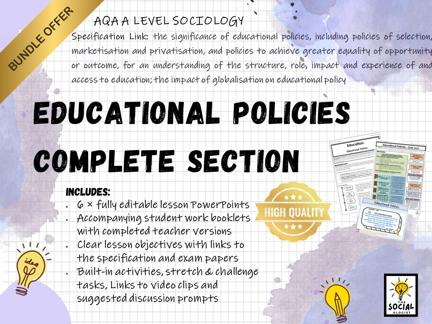 AQA A level Sociology - Education - Educational Policies - Complete section - Bundle