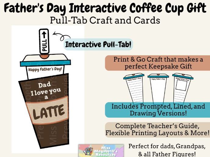 Father's Day Interactive Coffee Cup Craft | Printable Pull-Tab Craft/ Activity/ Card