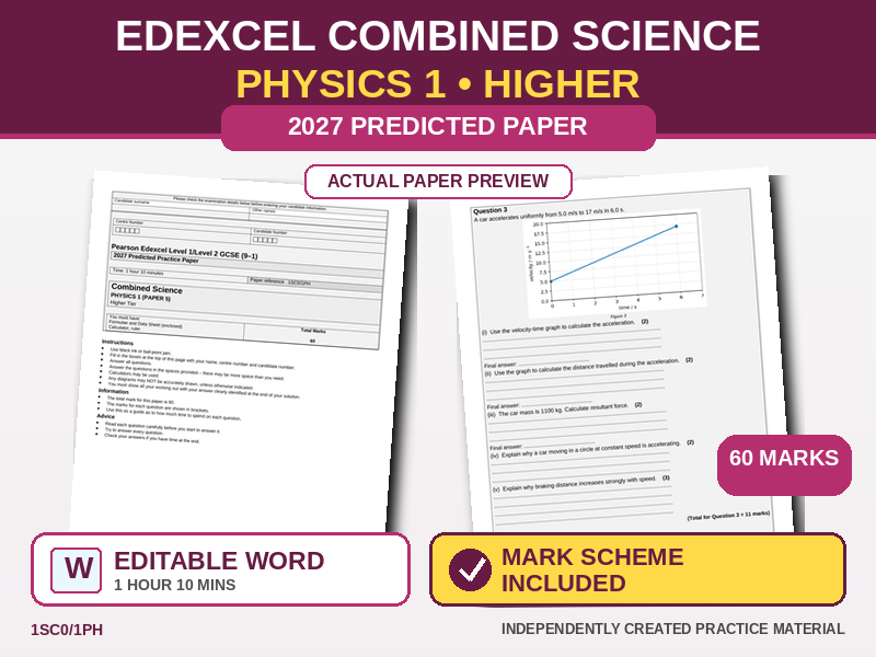 Edexcel GCSE Physics Paper 1 Higher Predicted Paper 2027