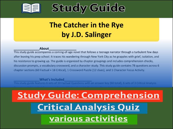 Study Guide for :The Catcher in the Rye | Comprehension 91����t