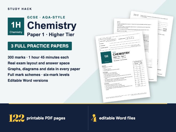 GCSE Chemistry Paper 1 Higher: 3 Full Practice Papers with Mark Schemes (AQA-style)