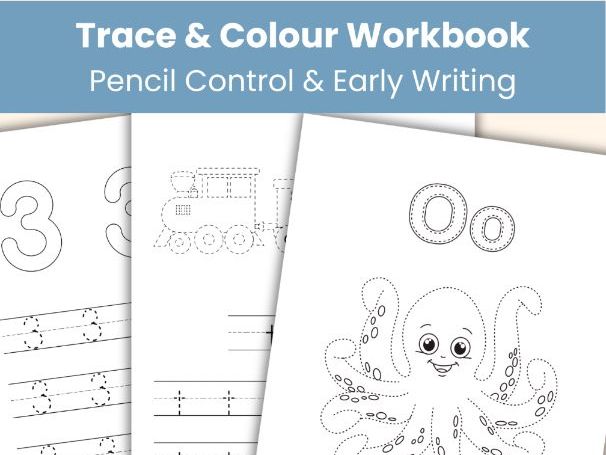 Trace and Colour Workbook | Alphabet, Numbers, Shapes and Early Words