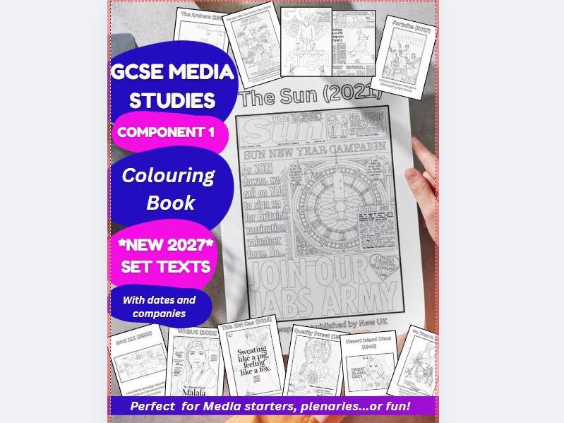 GCSE Media Studies Eduqas Set Texts Colouring Pages | Component 1 | Lesson Starter, Plenary & Homewo