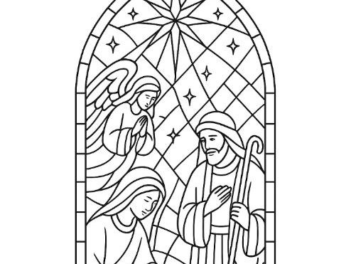 Christmas Nativity Stain Glass Colouring Bookmark Template