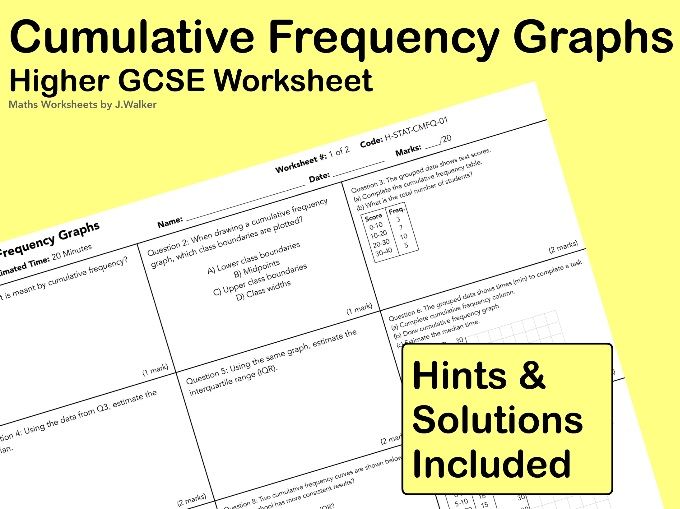 GCSE Maths Worksheet: Cumulative Frequency Graphs - Higher Tier