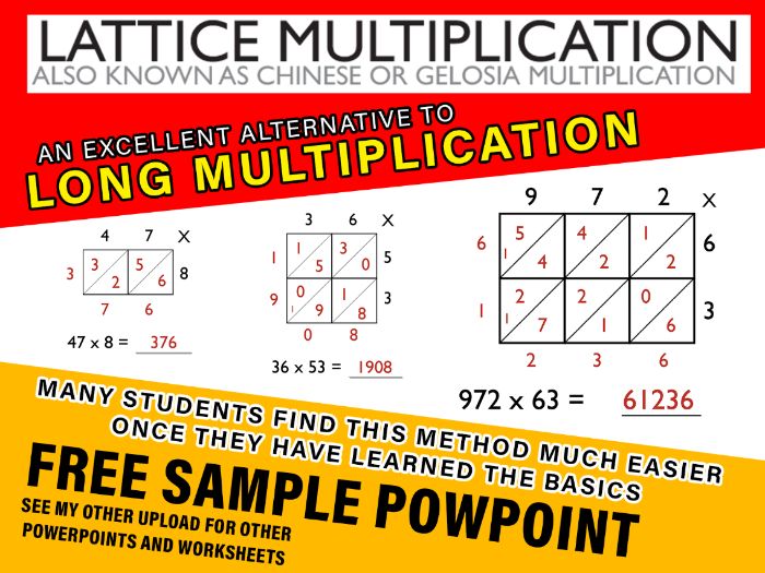 LATTICE MULTIPLICATION  2digit x 1 digit - FREE SAMPLE POINTPOINT
