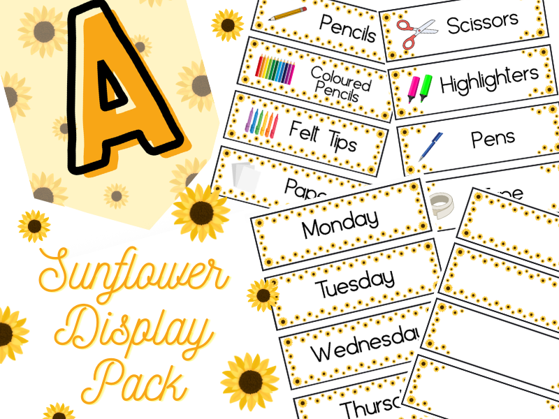 Sunflower Classroom Display Pack - Bunting, Posters, Classroom Labels (includes editable versions)