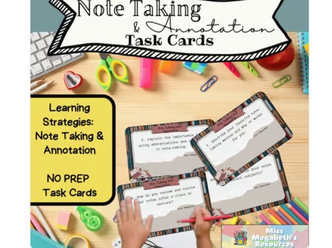 Learning Strategies 4.0: Note-Taking & Annotation Task Cards - No Prep - Printable PDF