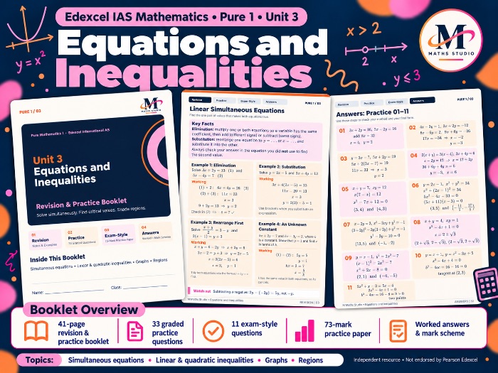 Unit 3: Equations & Inequalities - Edexcel IAL Pure Maths 1 | Revision Booklet