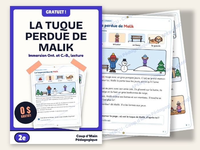Free French Immersion Grade 2 Winter Story Reading | La tuque perdue