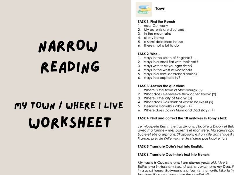 Town / Where I Live | Narrow Reading Worksheet