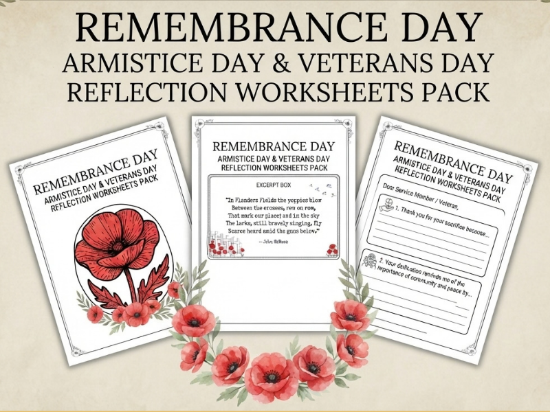 Remembrance Day Reflection Worksheets KS2 KS3 | Armistice & Veterans Day Activities
