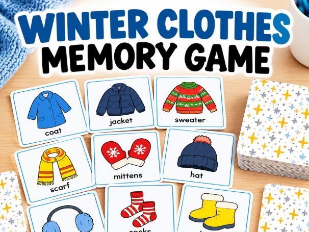 Winter Clothes Vocabulary Memory Game | Clothing Matching Cards | ESL Winter