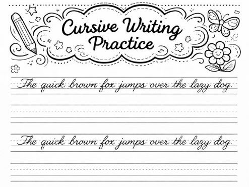 Cursive Handwriting Practice Worksheet- Every letter of alphabet
