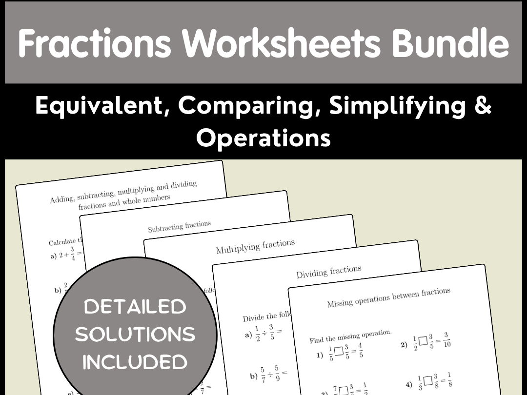 Fractions Worksheets Bundle | Equivalent, Comparing, Simplifying & Operations