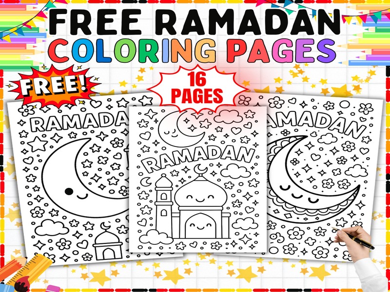 Free Ramadan Coloring Pages | 16 Page Coloring Sheets | Islamic Holiday Designs