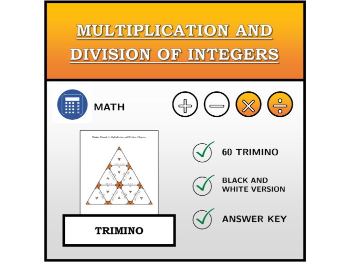 Trimino | Multiplication and Division of Integers | Math Activity