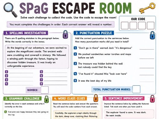 SPaG Escape Room – UKS2 Grammar, Punctuation & Spelling Challenge | End of Year KS2 Activity