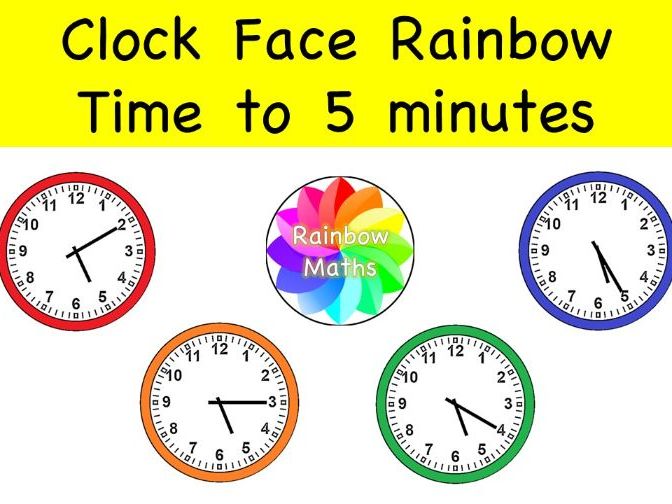 Time to 5 Mins Rainbow Clocks 144 Maths Clipart Year 3