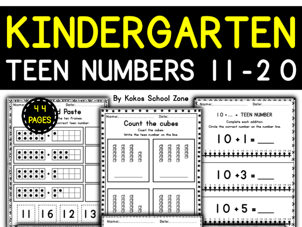 Kindergarten Teen Numbers 11-20 Worksheets | EYFS-KS1 Early Math ...