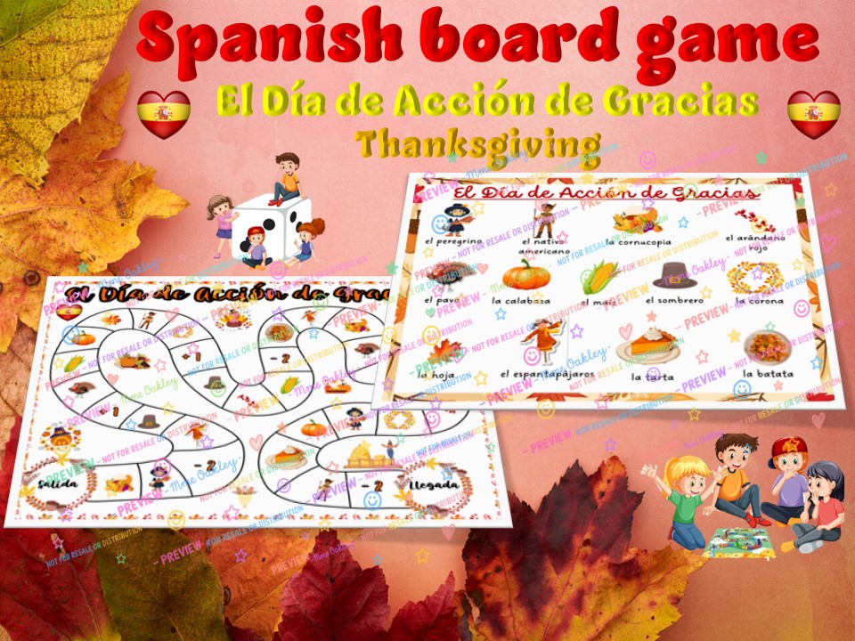 Spanish Board Game | El Día de Acción de Gracias | Thanksgiving