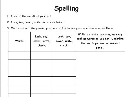 Spelling homework task