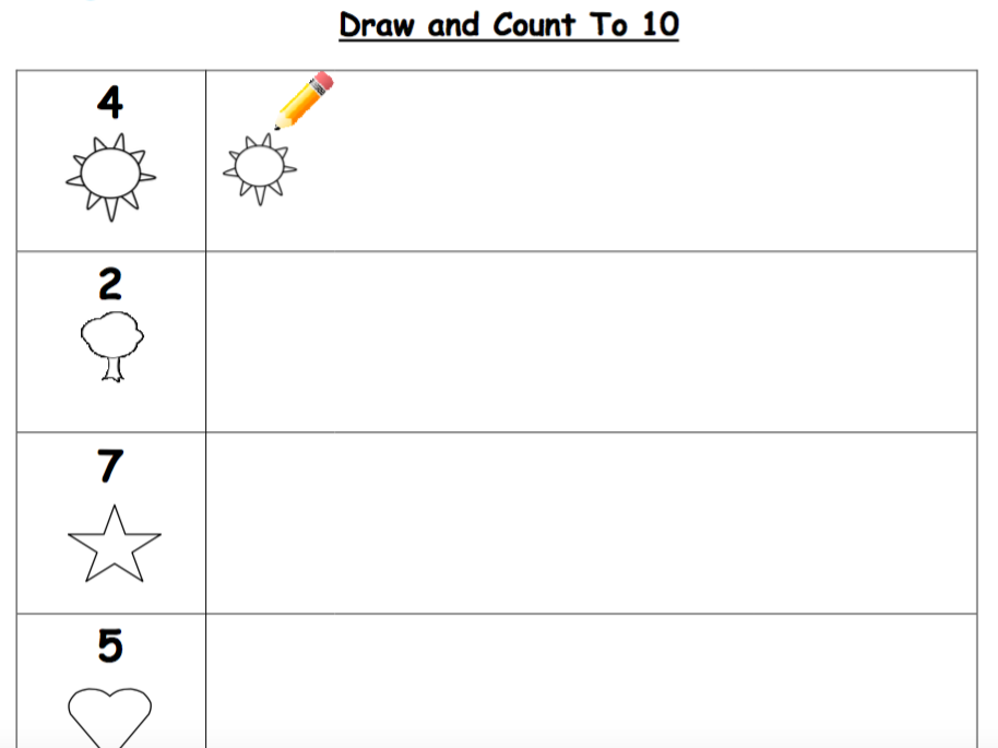 Draw and Count to 10 Worksheet