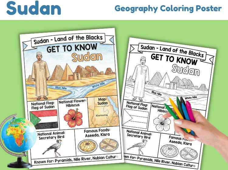 Sudan Geography Coloring Poster | Country Facts & Culture