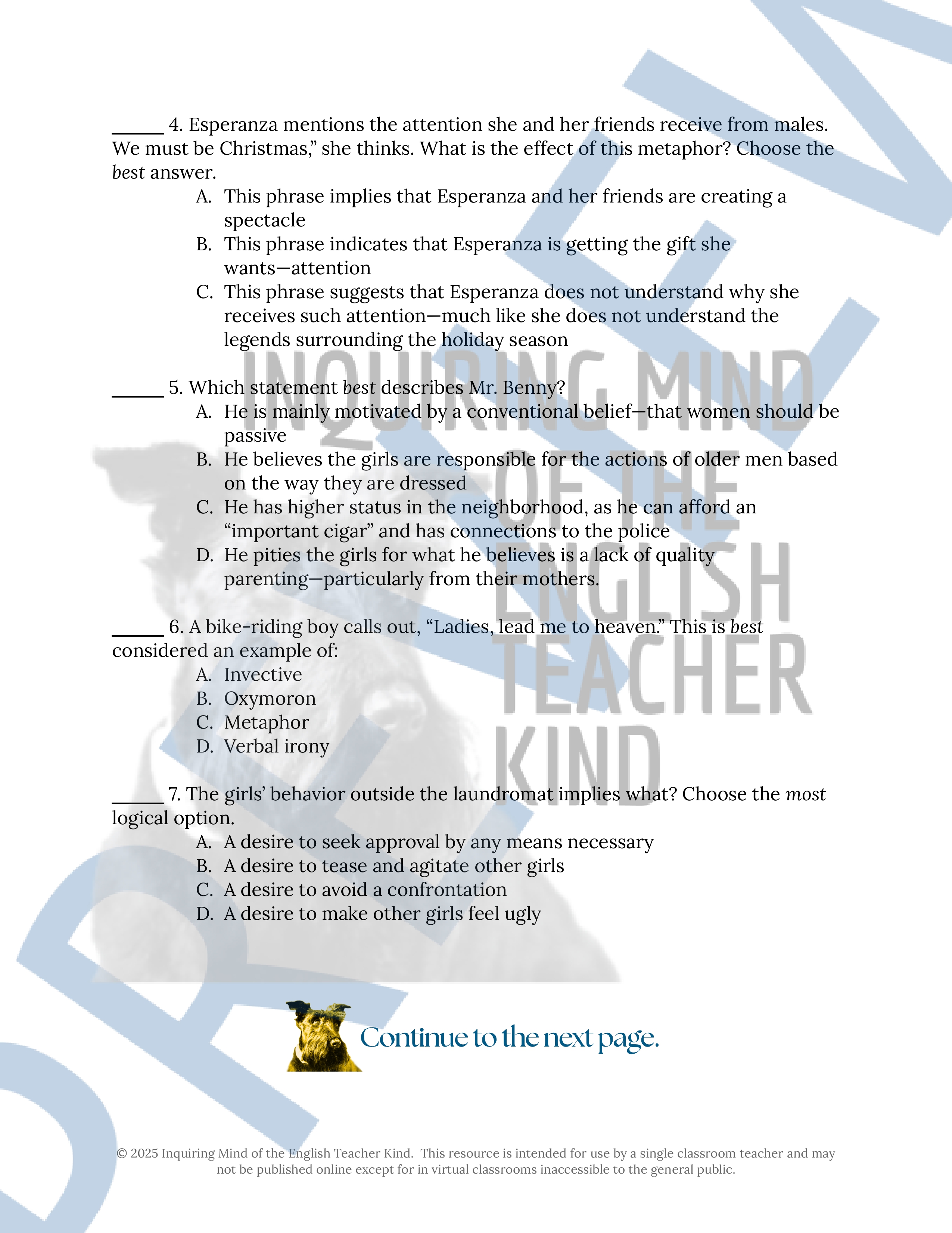 House on Mango Street Close Reading Analysis Worksheet | The Family of ...