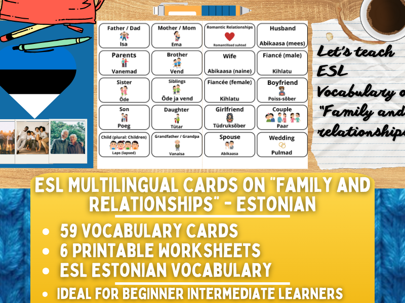 ESL Multilingual Vocabulary Flashcards on "Family and Relationships" - Estonian