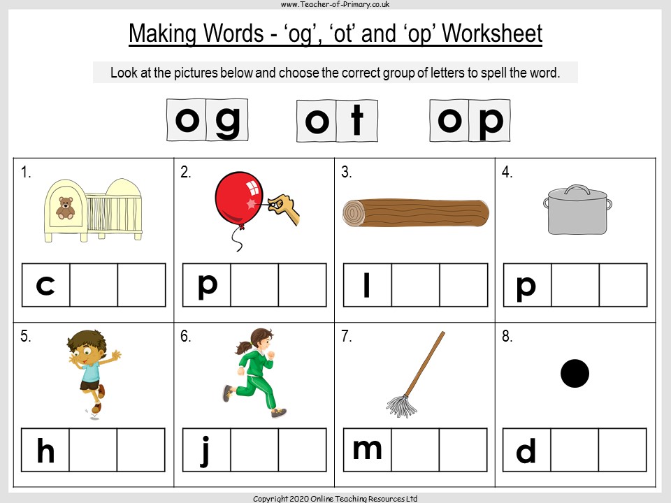 Making Words og ot And op Teaching Resources