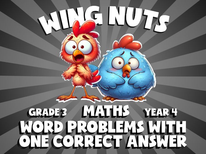Word Problems with One Correct Answer WING NUTS Maths Game | No-Prep Year 4 Review Activity