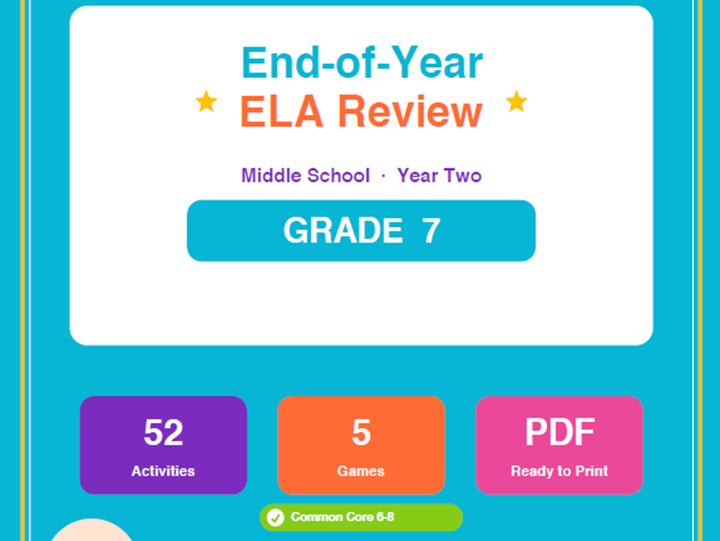 7th Grade End of Year ELA Review Worksheets & Games