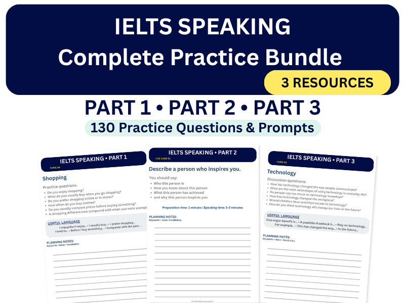 IELTS Speaking Parts 1, 2 & 3 – Complete Practice Bundle