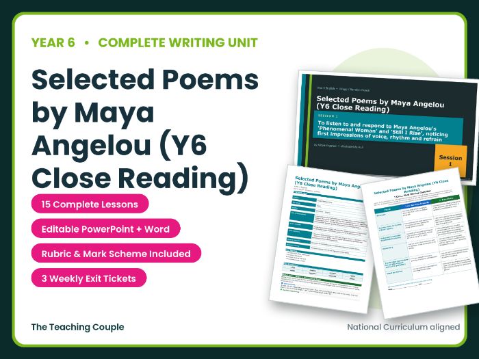 Selected Poems by Maya Angelou (Y6 Close Reading) | Year 6 English Unit | 15 Complete Lessons