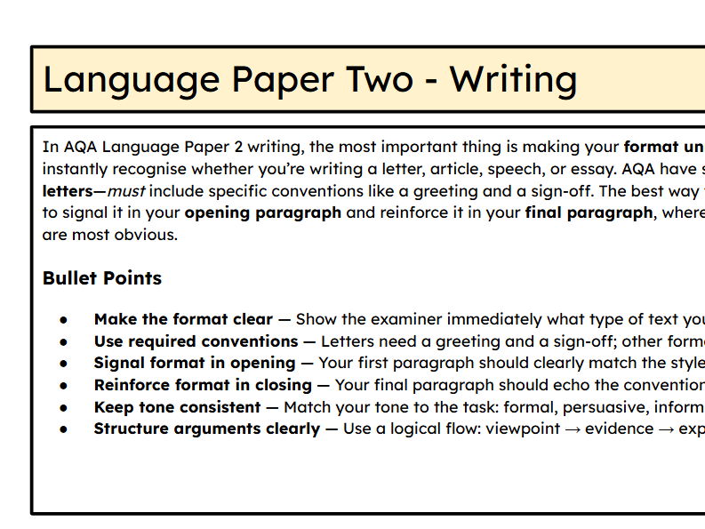 AQA Language Paper 2 - Writing (Lesson on adapting language for format) 2026