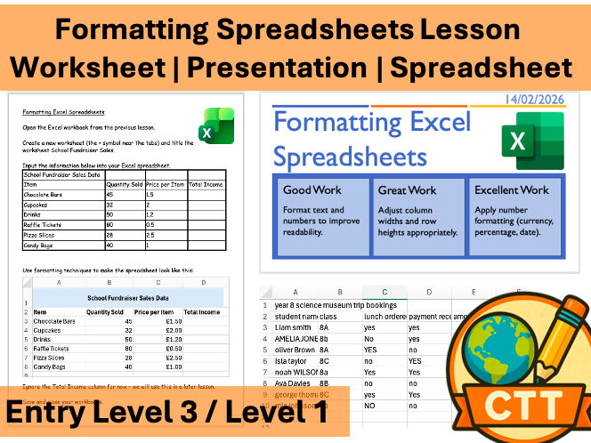 Entry Level 3 / Level 1 ICT – Formatting Excel Spreadsheets Lesson