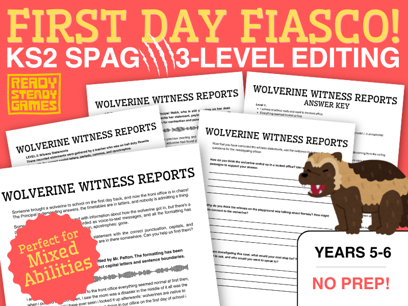 KS2 SPaG Differentiated Editing Passages | Back to School | 3 Levels | Years 5 and 6