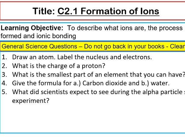 AQA Chemistry C2.1 Formation of ions and ionic bonding