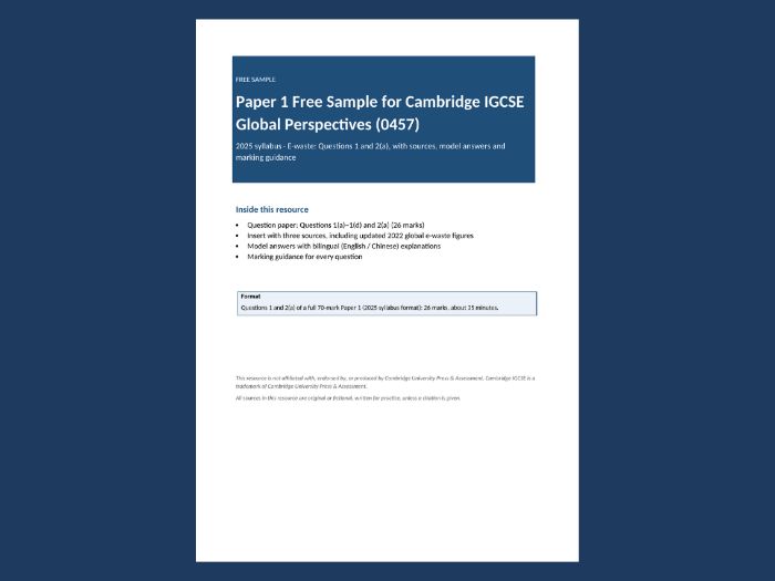 FREE Cambridge IGCSE Global Perspectives 0457 Paper 1: E-waste Practice + English/Chinese Support