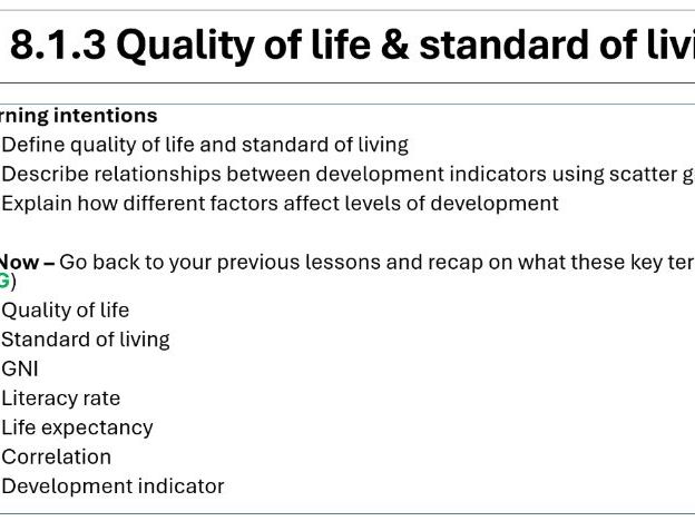 Development - 8.1.3 Quality of life & standard of living (iGCSE Cambridge - NEW SPEC)