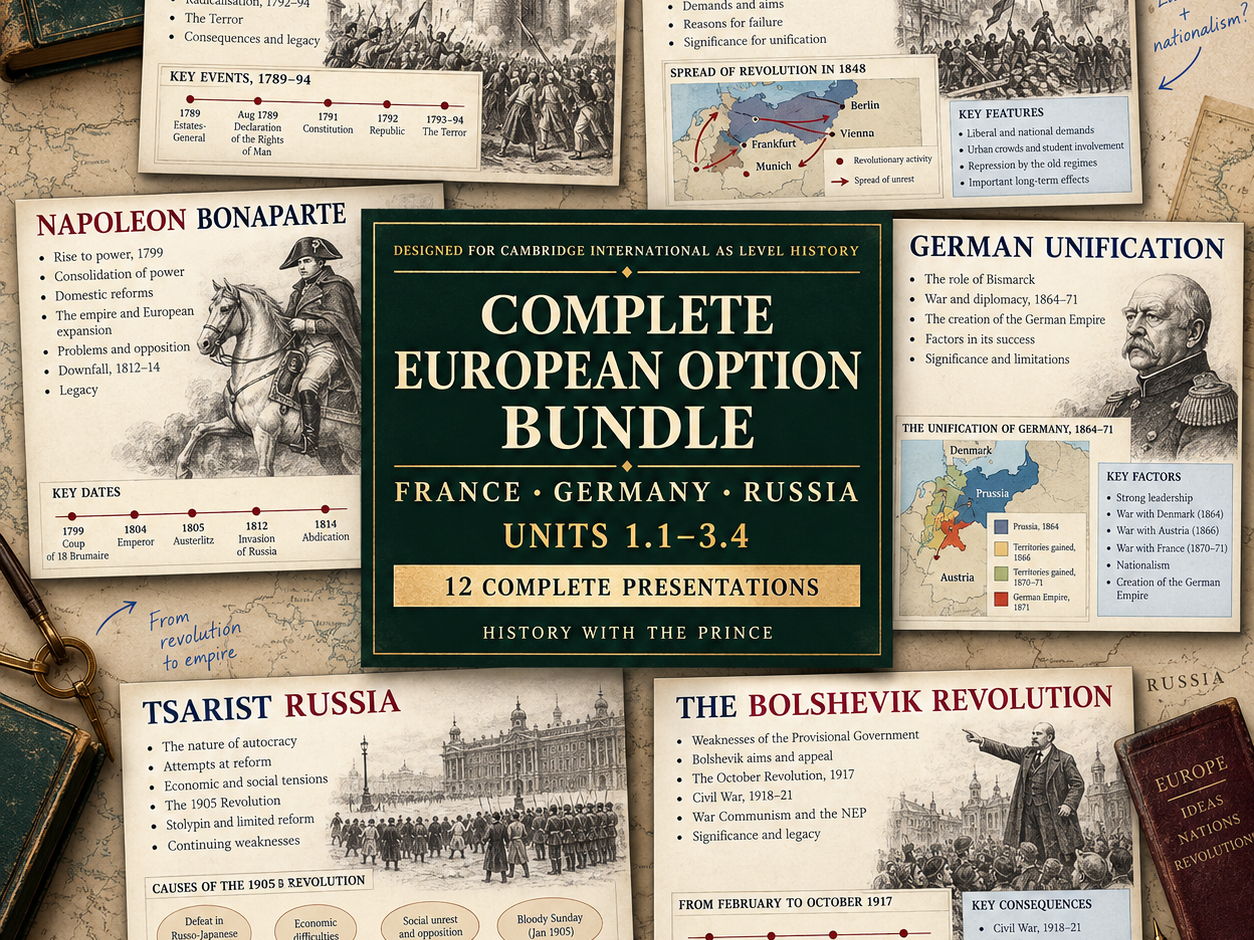European History: France, Germany & Russia, 1774–1924 | Cambridge AS Level History 9489 | Units 1-3 Complete Bundle